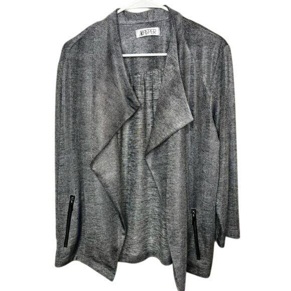 Kasper Gray Open Front Waterfall Cardigan Jacket With Zipper Pockets Large - Picture 1 of 13